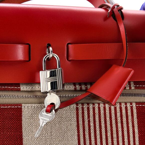 Hermes Herbag Zip H Vibration Toile and Leather 31 Neutral, Red, Multicolor - Picture 7 of 9